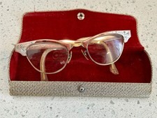 Victory 1940 - 1950's Aluminum Cat Eye Eyeglasses Etched w/Rhinestones - 12 KGF