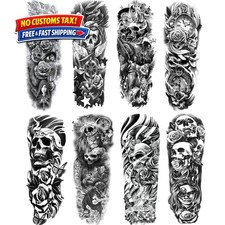 Temporary Tattoo Sleeve Set - Black Skull Designs for Stunning All-Occasion Wear