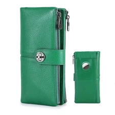 Full Grain Leather Airtag Wallet Clasp Lock Wallets for RFID Blocking Zipper ...