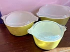 Vintage Lot Of 3 Pyrex Sunny Yellow & Green Round Casserole Dishes W/ Lids 3 Sz