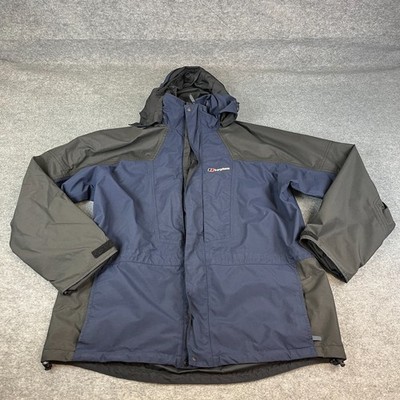 Berghaus Gore Tex Waterproof Jacket Mens XL Navy Grey Hooded Parka Coat Vintage