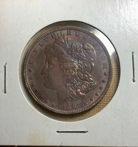 1887-O Morgan Silver Dolllar $ Rainbow Toning obv/rev. See Pics & Description.