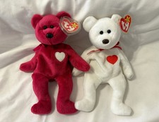 Lot of 2 Ty Beanie Babies Bears Valentina  Valentino Valentine's Day Love Decor
