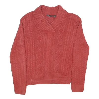 JEANNE PIERRE Pull Femme Rouge Motif Col Châle Maille Cable XL Coton - Photo 1/4