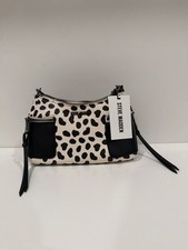 Steve Madden Animal Print Shoulder Bag Ivory Black with Zipper and Bag Charm