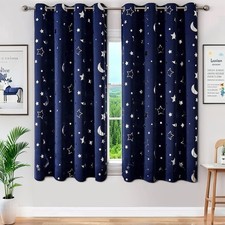 Blackout Star Curtains for Boys Room, Cute Space Themed Thermal Insulated Roo...