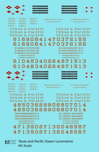 K4 HO Scale Decals Texas and Pacific Steam Locomotive Bronze Gold