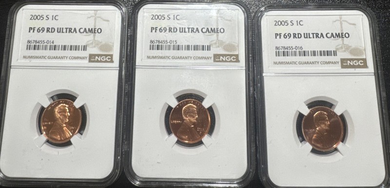 2005-S Lincoln Cent-1C NGC PF 69 RED Ultra Cameo- LOT OF THREE COINS
