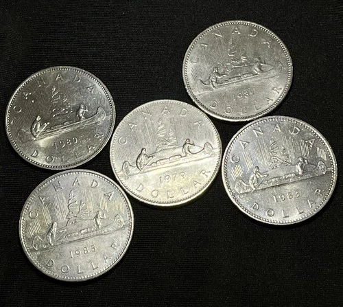 Canada Voyageur $1 Dollar - Lot of 5. 1979, 1980, 1981, 1983, 1985, Nickel Coins