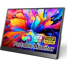 Portable Monitor 15.6 Inch 1080P USB-C HDMI Ultra-Slim Travel w/ Kickstand