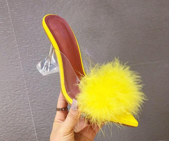 PANTOFOLA D’ORO Pantofole donna moda estate punta aperta pelliccia finiture décolleté trasparenti tacchi alti sandali