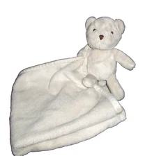 UNHIDE Lil' Marsh Baby Blanket Beige with Bear Plush Security Lovey 20"x20”