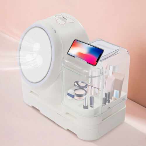 Cosmetic Makeup Box Organizer Storage Case 360?? Rotation Mirror+LED Light