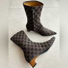 Gucci Vintage 90'S Brown GG Monogram Canvas Boots Wood Heels US 6B