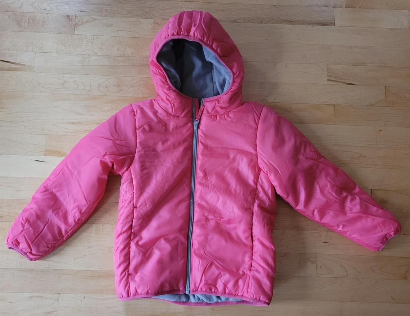 Girls Pink Puffy Coat Size 7/8 Full Zip Hooded Soft Warm Jacket Outerwear New