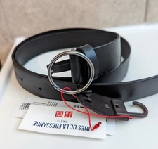 Women's Circle Buckle Narrow Genuine Leather Belt Black Uniqlo*IDLF Size M