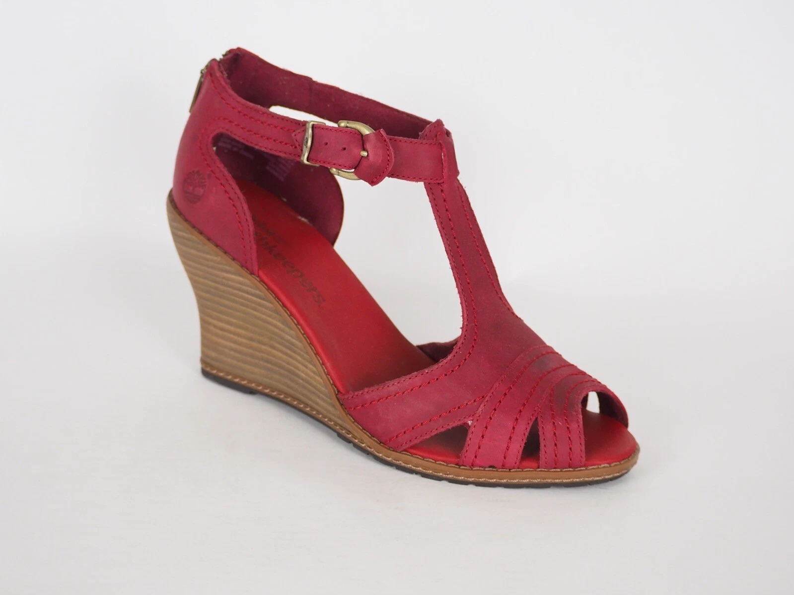 Sandali donna Timberland EK Masln 3445R rossi punta aperta estivi plateau tacco largo