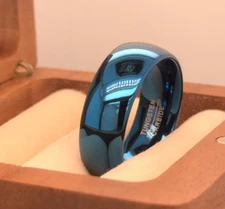 High Polished Thick Men Band Husband Valentine Gift Blue Tungsten Engraved Ring