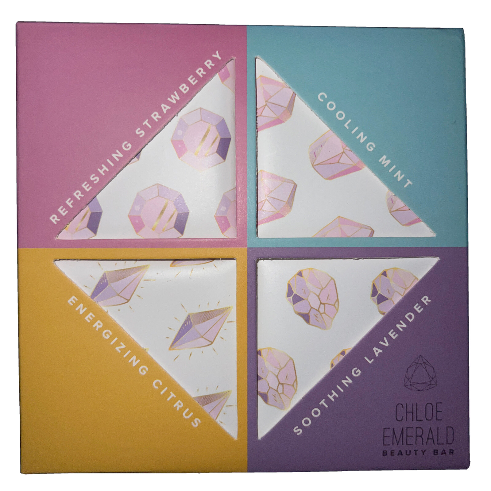 Chloe Emerald 4-Piece Beauty Bar Luxury Soap Set Lavender Citrus Strawberry Mint