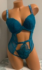 Victoria Secret Lingerie Teddy Bodysuit One Piece Shine Strap Push Up Logo Large