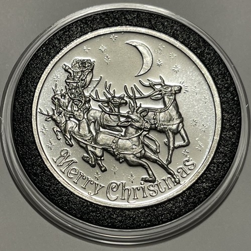 1986 Christmas Santa Reindeer Carolers Coin 1 Troy Oz .999 Fine Silver Round 999 - Picture 15 of 16