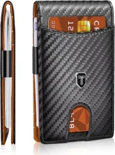 Black Slim Wallet for Men with Money Clip, RFID Blocking, ID Window Front Pocket