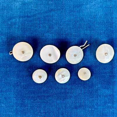 7vAntique Mother Of Pearl Shank Buttons Abalone Oyster Vintage Old 3/4in-1/2in