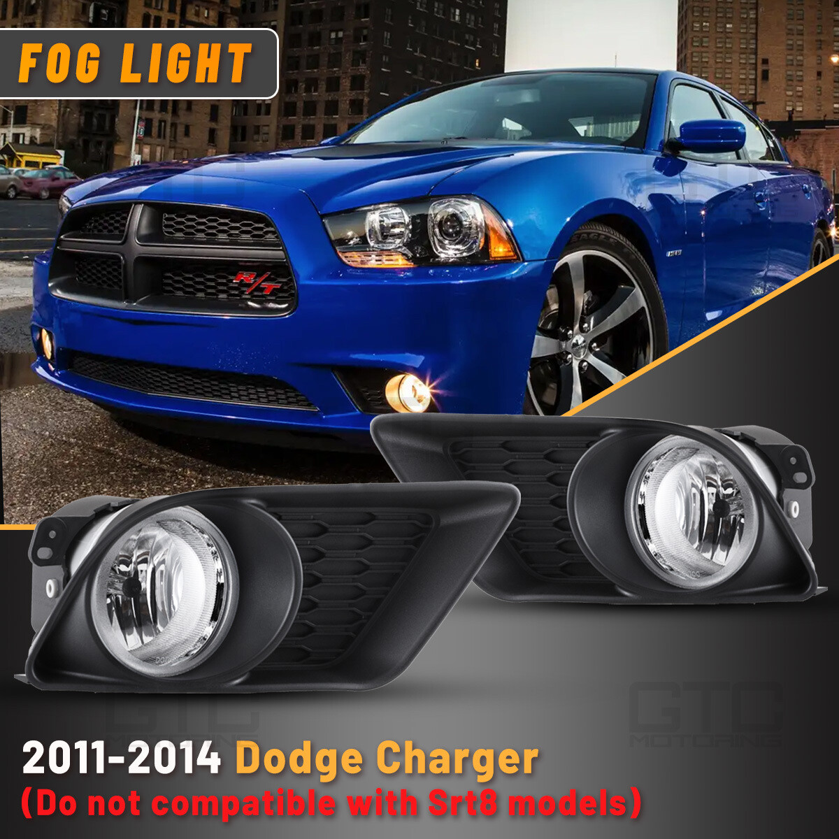 Fog Lights for 2011-2014 Dodge Charger Clear Lens Lamps Set Wiring Switch  Kit