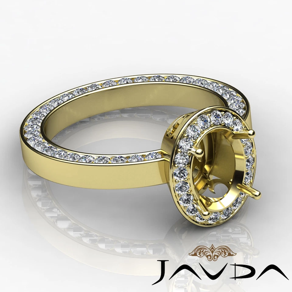 Diamond Engagement Halo Eternity Ring Oval Semi Mount 18k Yellow Gold 1.45 Carat - Image 3 of 4