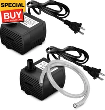 2Pcs Mini Submersible Water Pump (95GPH 5W) for Aquarium Fish Tank, Pond, Founta