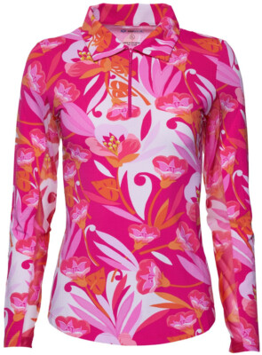 NWT Ladies IBKUL CAROLINE PINK Long Sleeve Polo Golf Shirt M L XL & XXL 