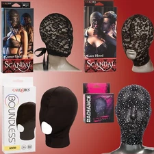 Black Spandex Lace Full Hood Role Play Sexy Dominatrix Slave Costume Mask-Choose