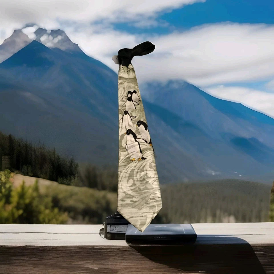 Corbata Fratello Para Hombres Estampado de Pingüino 100% Poliéster Naturaleza Iceburg Zoo Ciencia Animal Foto 2 de 4