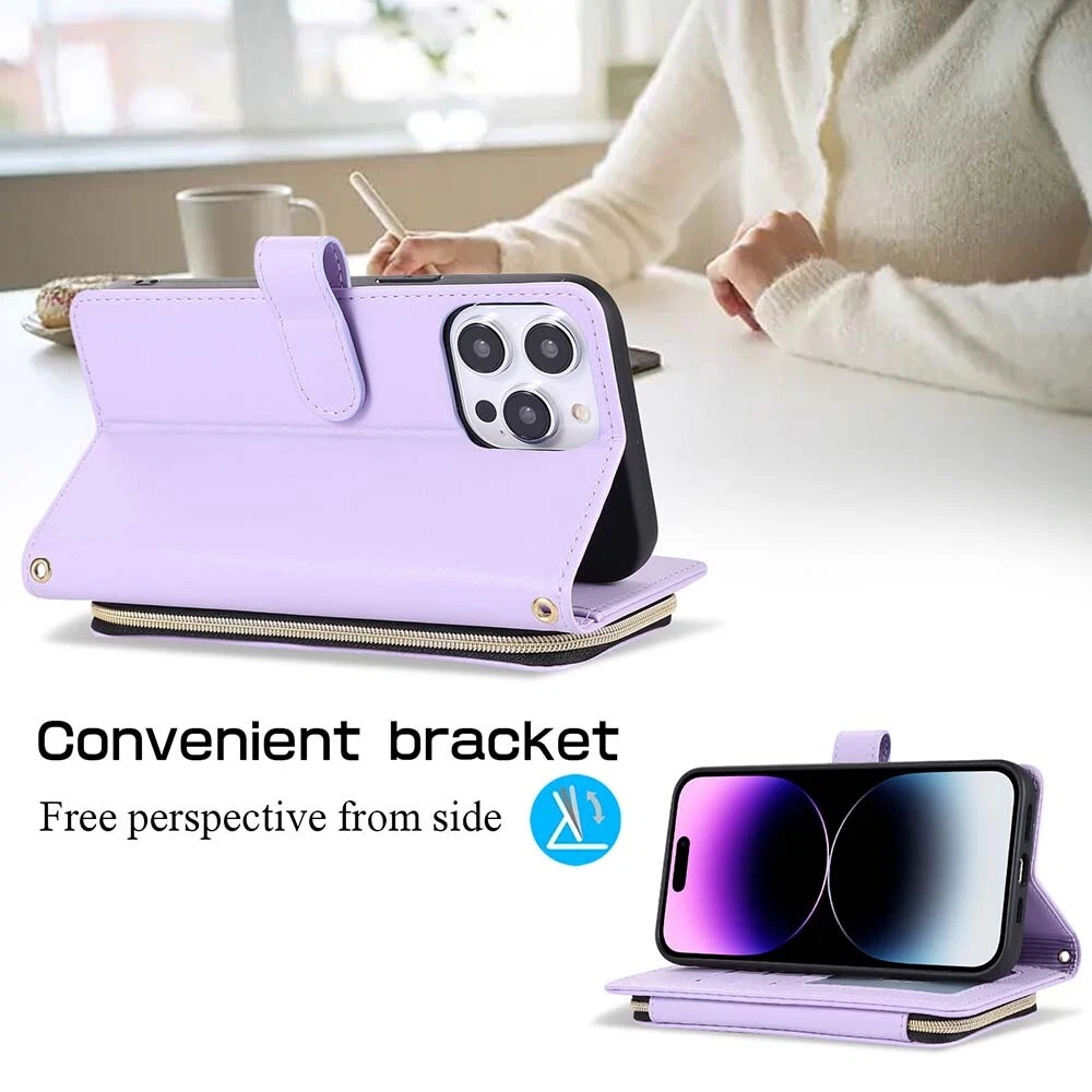 Durable Leather Zipper Flip Wallet Case for iPhone 15 Pro Max 14 13 12 11 XR