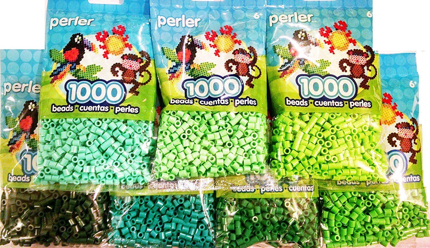 Perler Bead 7x1,000, D Green, L, Pastel, Bright, Prt Gr, Evergre