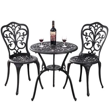 3 Piece Outdoor Patio Bistro Sets Cast Aluminum Bistro Table Set for Garden