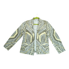 Chico's Open Front Linen Cotton Blazer Size 1 Gold Tan Aztec Print