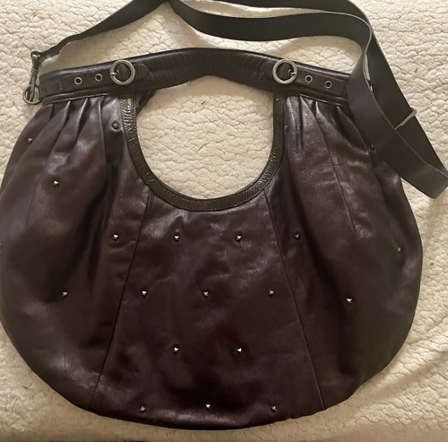 Hogan-Bolso hobo convertible de cuero púrpura/cuerpo cruzado-acentos de tachuelas-Italia - Imagen 6 de 17