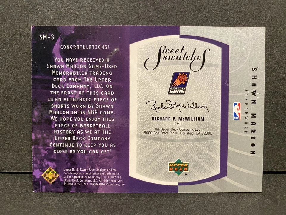 2002-03 Upper Deck Sweet Shot Swatches Shawn Marion #SM-S Basketball Card NBA! - Image 4 of 4