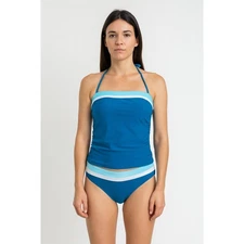 Womens Tankini Swim Set Size M Blue Two Piece Halter Sporty Beach Coastal Preppy