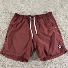 Vuori Shorts Mens 32 Red Lined Swim Trunks Drawstring Pockets Athletic Logo