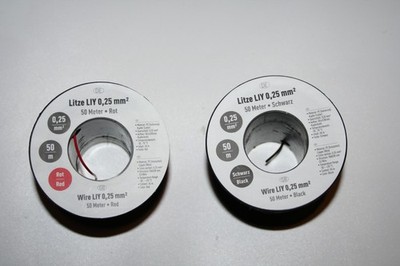 SET Wire LIY 50m PVC Litze Schaltlitze Kabel flexibel rot + schwarz plus Zugabe