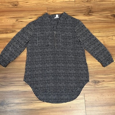 Jackyn Smith Collection Womens Small Black White Dot Zip Front Blouse Tunic