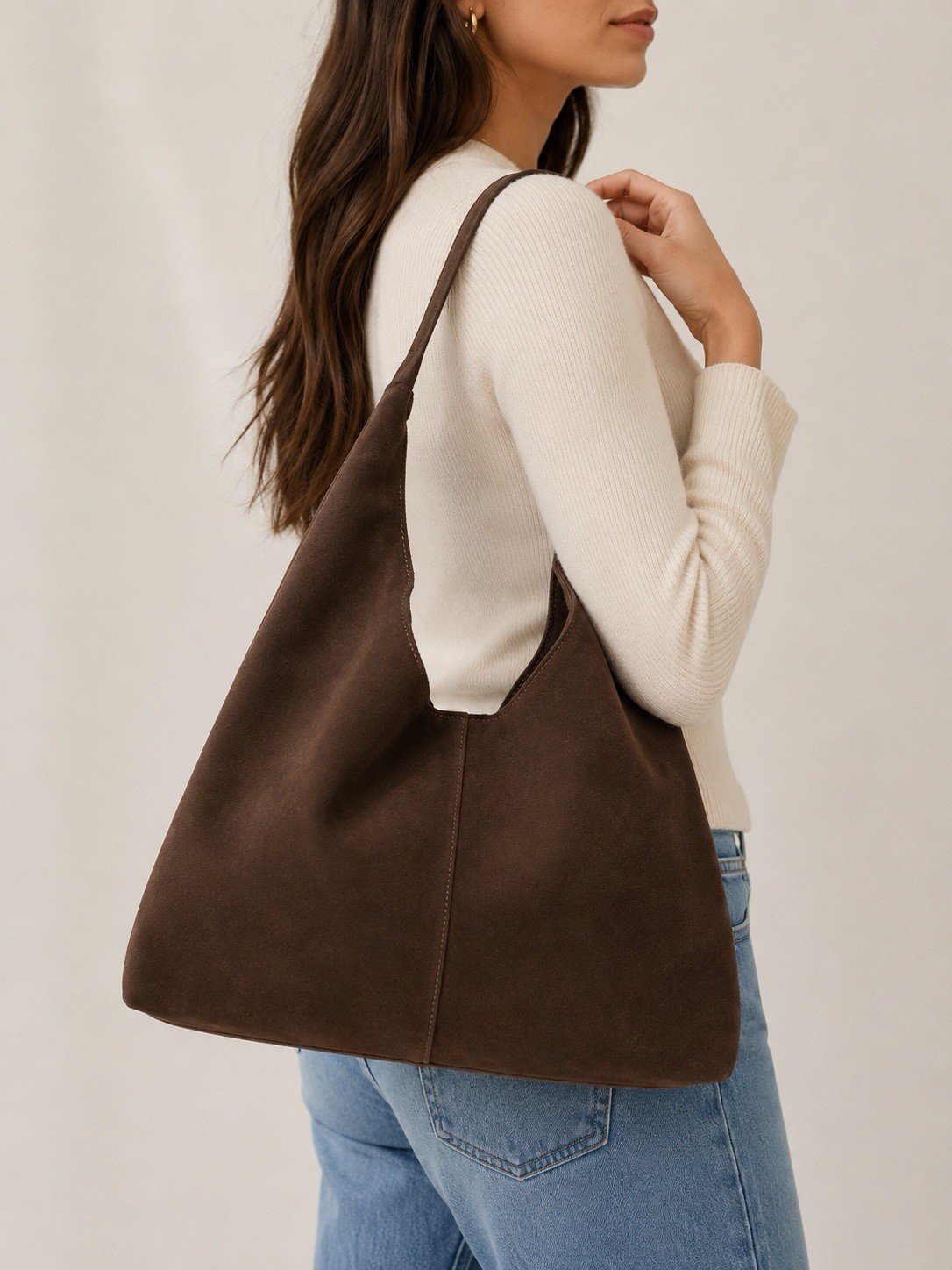 & Other Stories Classic Brown Hobo Shoulder Suede Tote Bag