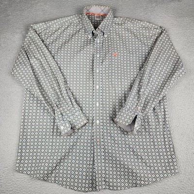 Cinch Shirt Mens 2XL Gray White Geometric Long Sleeve Button Up Flip Cuff