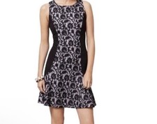 Maeve Anthropologie Sirina Black Lace Overlay Fit Flare Dress Gray XS Floral
