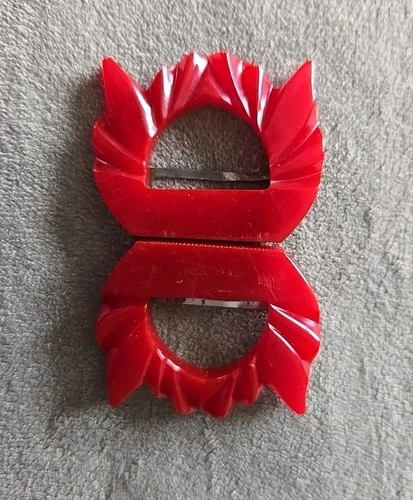 Vintage Red Bakelite 2 Piece Buckle Jewelry, 2.75" x 1.75"