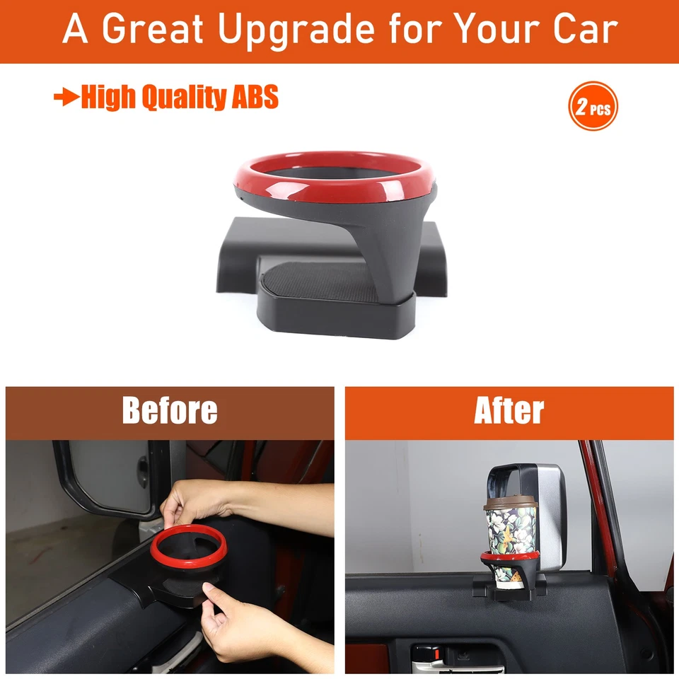 Panel de puerta interior lateral izquierdo portavasos ABS anillo rojo para Toyota FJ Cruiser 2007-21 Foto 3 de 4