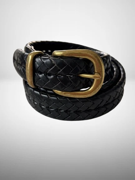 Cinturón Coach Trenzado Vintage Cuero NEGRO Hebilla de Latón Sólido Foto 2 de 4