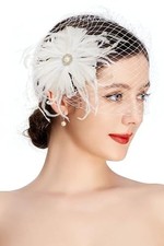 Fascinators Hats for Women - Feather Fascinator Hair Clip with White